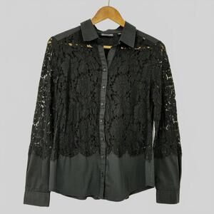 NY&Co. 7th Avenue Design Studio Black Lace Whimsygoth Button-Up Shirt, Size M